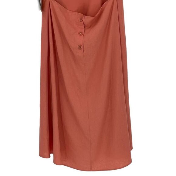 Halogen Linen Blend Button Back Cutout Midi Dress Coral Dusty Women Medium NWT - Picture 6 of 7